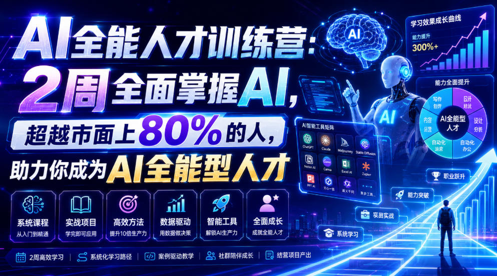 AI全能人才训练营：2周全面掌握AI，超越市面上80%的人，助力你成为AI全能型人才-小白项目网