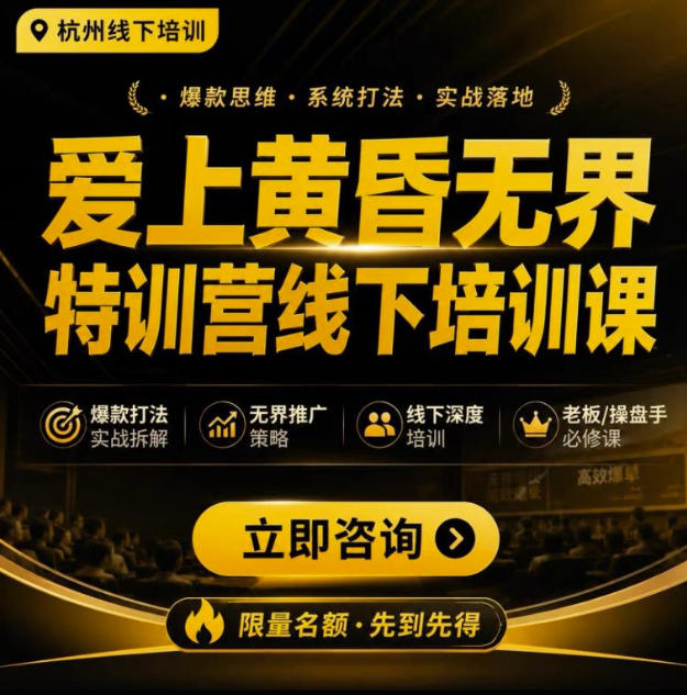爱上黄昏无界特训营AI推广实战7月27-30杭州线下课，AI落地淘宝最完整的课程，学天猫淘宝的老板必看-小白项目网