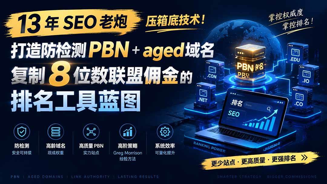 （19824期）13 年 SEO 老炮压箱底技术！打造防检测 PBN+aged 域名，复制 8 位数联盟佣金的排名工具蓝图【原创双语字幕】-小白项目网