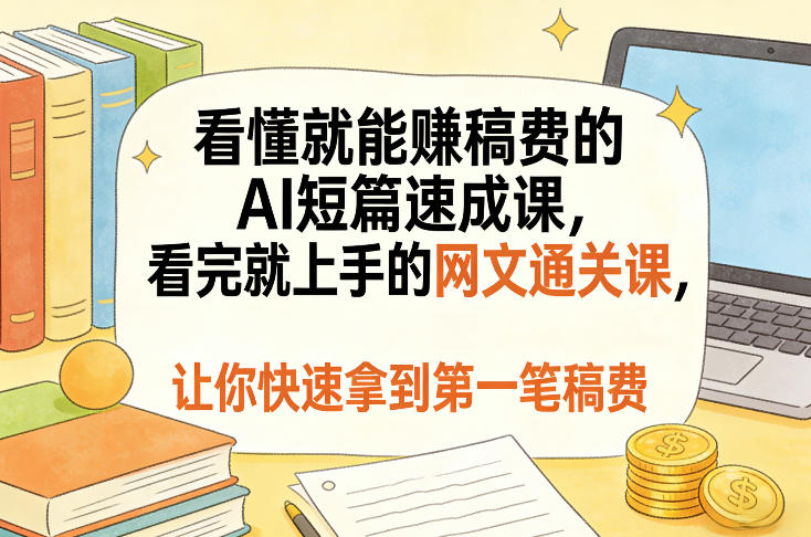 看懂就能賺稿费的AI短篇速成课，看完就上手的网文通关课，让你快速拿到第一笔稿费（更新8月）-小白项目网