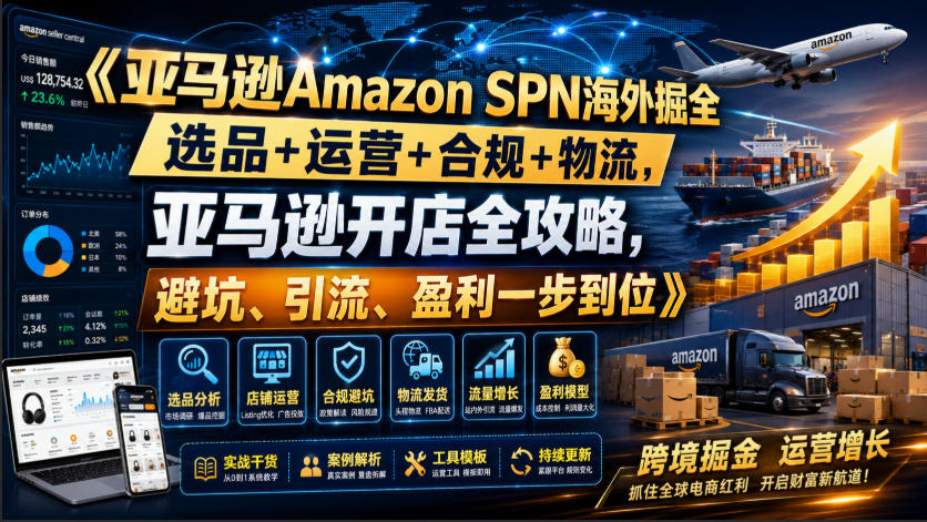 亚马逊Amazon SPN海外掘全,选品+运营+合规+物流,亚马逊开店全攻略,避坑、引流、盈利一步到位-小白项目网