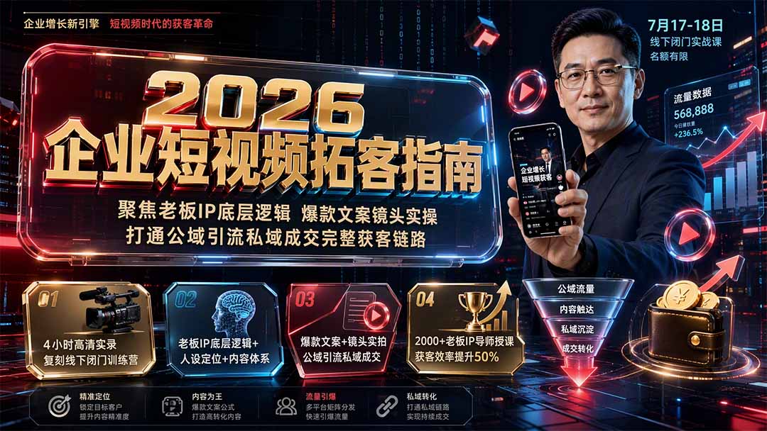 2026企业短视频拓客指南：聚焦老板IP底层逻辑，爆款文案镜头实操，打通公域引流私域成交完整获客链路-小白项目网