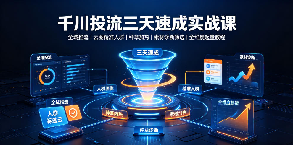 千川投流三天速成实战课｜全域推流、云图精准人群、种草加热、素材诊断筛选全维度起量教程-小白项目网