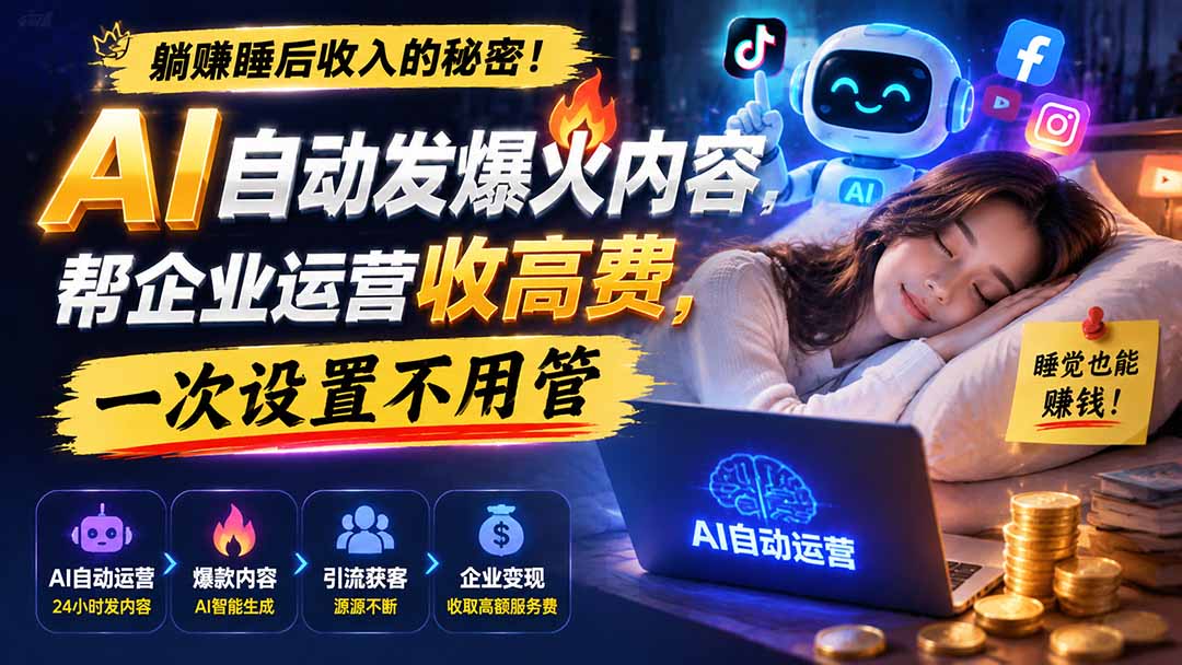 躺赚睡后收入的秘密！AI 自动发爆火内容，帮企业运营收高费，一次设置不用管【原创双语字幕】-小白项目网