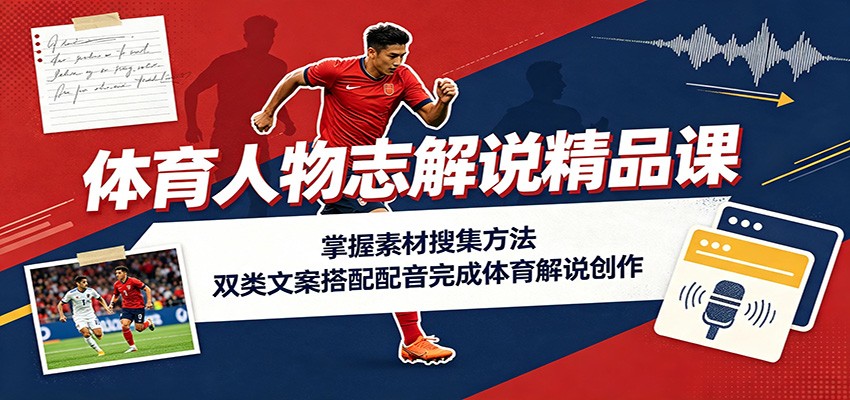 体育人物志解说精品课：掌握素材搜集方法，双类文案搭配配音完成体育解说创作-小白项目网