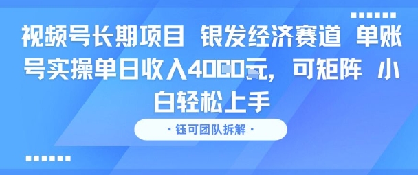 视频号长期项目 银发经济赛道 单账号实操单日收入1k，可矩阵 小白轻松上手-小白项目网