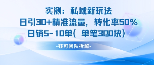 实测私域新玩法日引30加精准流量转化率50%日销5-10单每笔3张-小白项目网