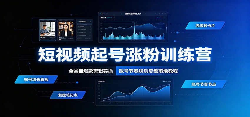 短视频起号涨粉训练营：全类目爆款剪辑实操，账号节奏规划复盘落地教程-小白项目网