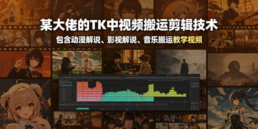 某大佬的TK中视频搬运剪辑技术,包含动漫解说、影视解说、音乐搬运教学视频-小白项目网