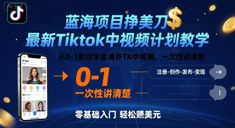 蓝海项目挣美刀，最新Tiktok中视频计划教学，从0-1教你学会海外TK中视频，一次性讲清楚 - 小白项目网-小白项目网