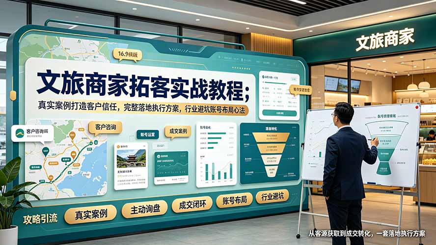 文旅商家拓客实战教程;真实案例打造客户信任,完整落地执行方案,行业避坑账号布局心法-小白项目网