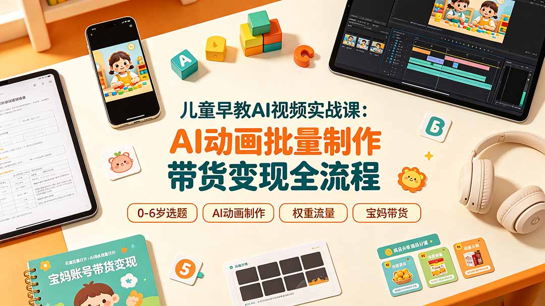儿童早教AI视频实战课：0-6岁认知选题｜AI动画批量制作｜权重流量拉升｜宝妈账号带货变现全流程-小白项目网