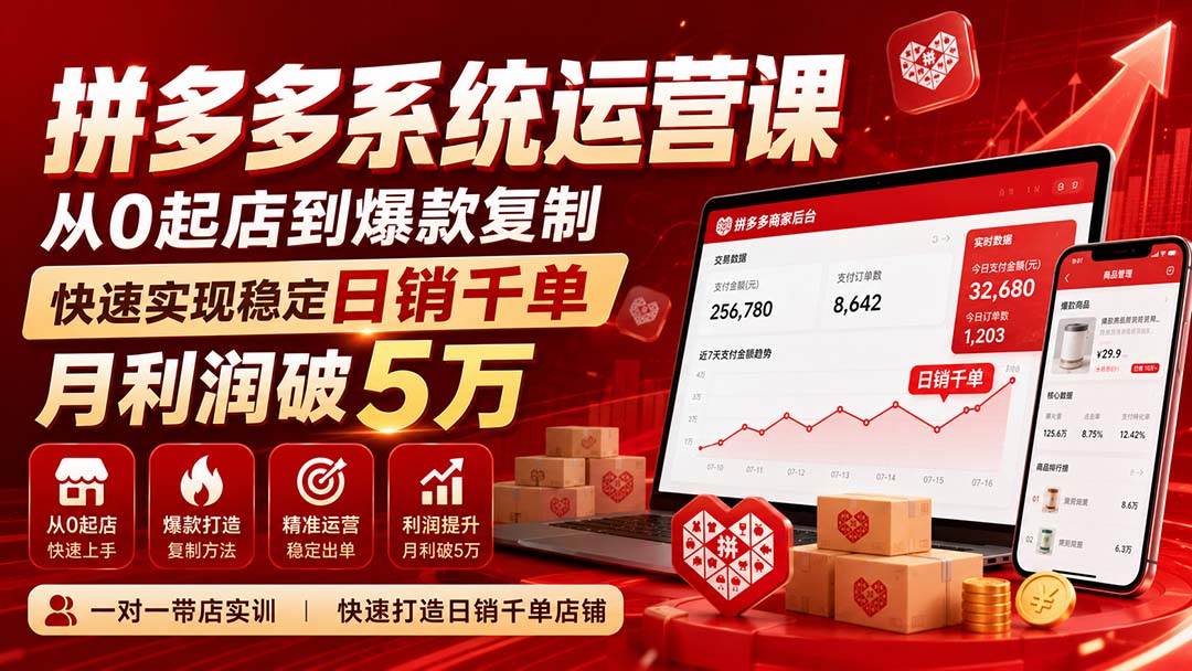 （20124期）拼多多系统运营课(更新8月)，从0起店到爆款复制，快速实现稳定日销千单，月利润破5万-小白项目网