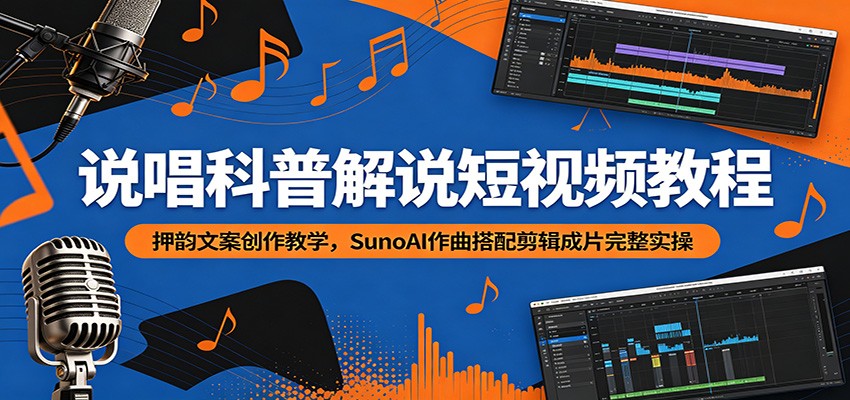 说唱科普解说短视频教程:押韵文案创作教学,SunoAI作曲搭配剪辑成片完整实操-小白项目网