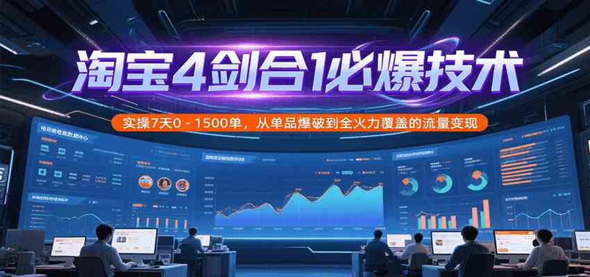 淘宝4剑合1必爆技术，实操7天0-1500单，从单品爆破到全火力覆盖的流量变现-小白项目网