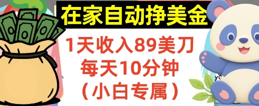 在家自动挣美金，1天收入89刀，每天10分钟，小白专属，长期的被动收入-小白项目网