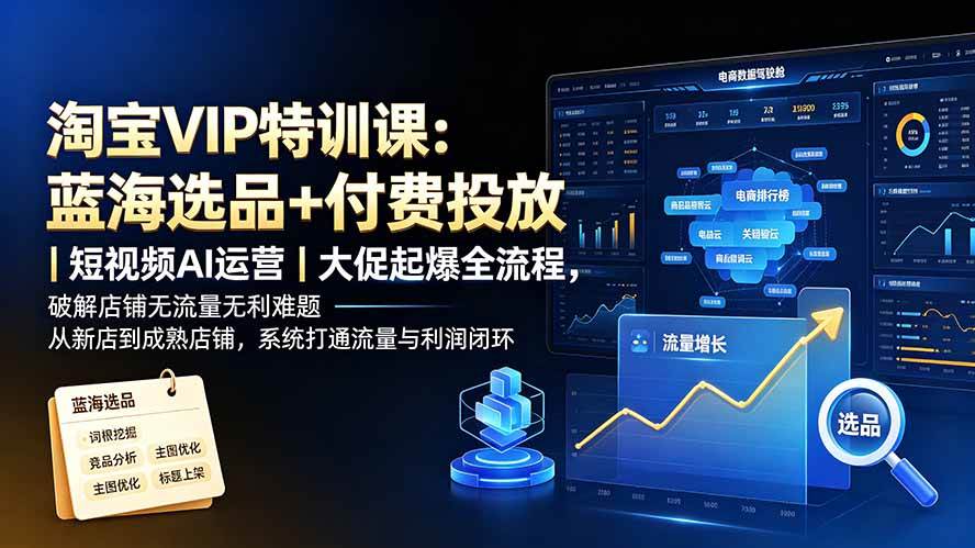 (19607期)淘宝VIP特训课-更新:蓝海选品+付费投放|短视频AI运营|大促起爆全流程,破解店铺无流量无利润难题 (19607期)淘宝VIP特训课-更新:蓝海选品+付费投放|短视频AI运营|大促起爆全流程,破解店铺无流量无利润难题