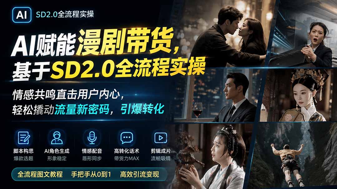 AI赋能漫剧带货，基于SD2.0全流程实操；情感共鸣直击用户内心，轻松撬动流量新密码，引爆转化-小白项目网
