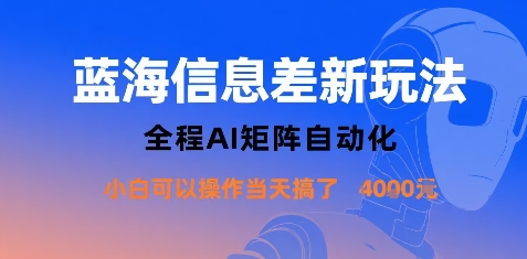 蓝海信息差新玩法，全程AI矩阵自动化小白可以操作当天搞了1k+-小白项目网