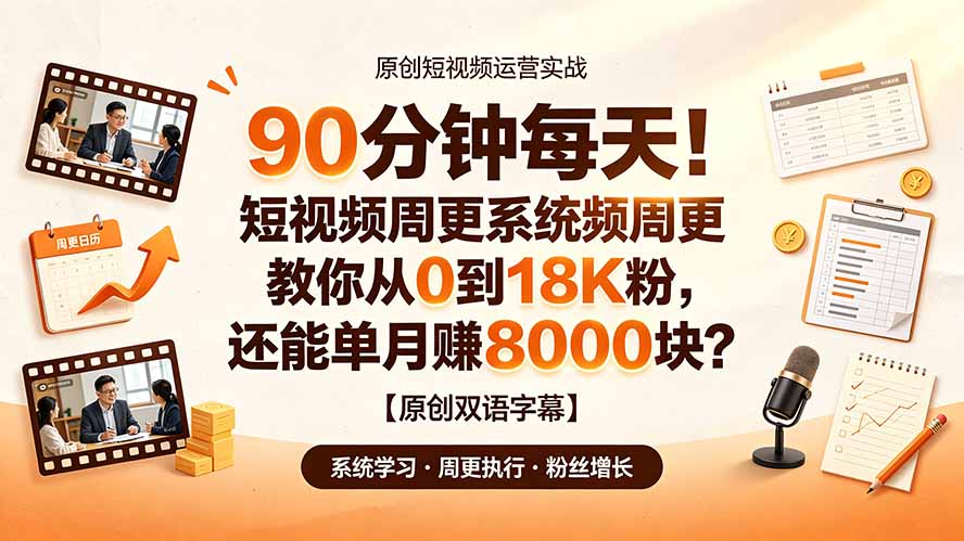 90 分钟每天!短视频周更系统教你从 0 到 18K 粉,还能单月赚 8000 块?【原创双语字幕】-小白项目网