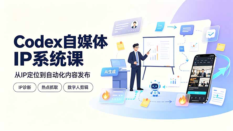 Codex自媒体IP系统课：IP诊断/热点抓取/IP蒸馏 Skill，爆款复刻数字人多平台自动发布教程-小白项目网
