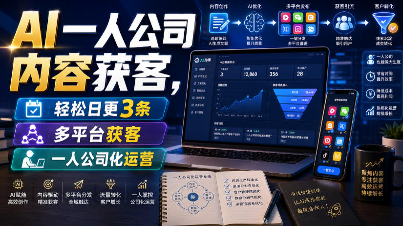 AI一人公司内容获客,轻松日更3条,多平台获客,一人公司化运营(更新)-小白项目网