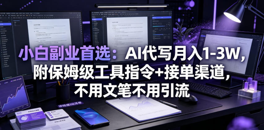 小白副业首选：AI代写月入1-3W，附保姆级工具指令+接单渠道，不用文笔不用引流【揭秘】-小白项目网