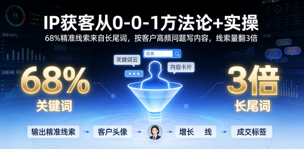 IP获客从0-1方法论+实操,68%精准线索来自长尾词,按客户高频问题写内容,线索量翻3倍-小白项目网