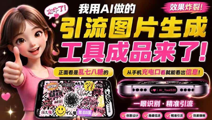 （20182期）自媒体引流工具来了，把你的微信藏到图片中，正面看是乱七八糟的乱码，手机平躺从充电口看就能看出实际内容-小白项目网