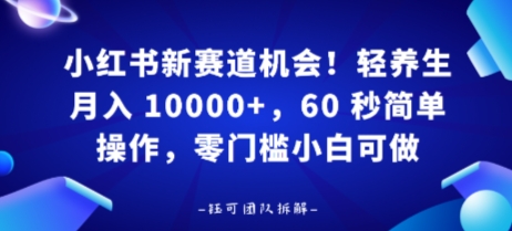 小红书新赛道机会，轻养生月入 1w，60 秒简单操作，带货接广都可以，零门槛小白可做-小白项目网