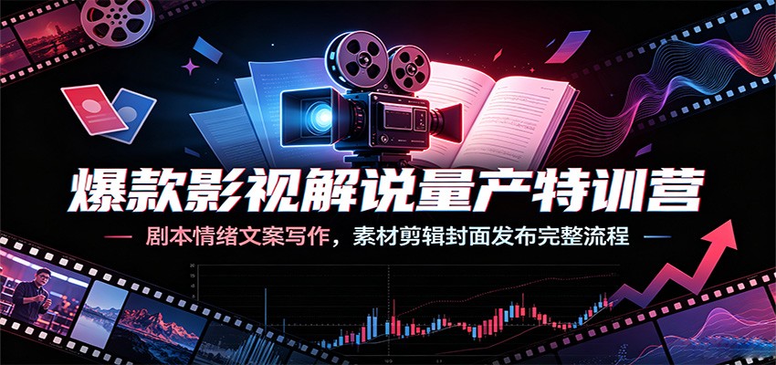 爆款影视解说量产特训营：剧本情绪文案写作，素材剪辑封面发布完整流程-小白项目网