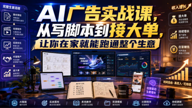 AI广告实战课，从写脚本到接大单，让你在家就能跑通整个生意【原创双语字幕】-小白项目网