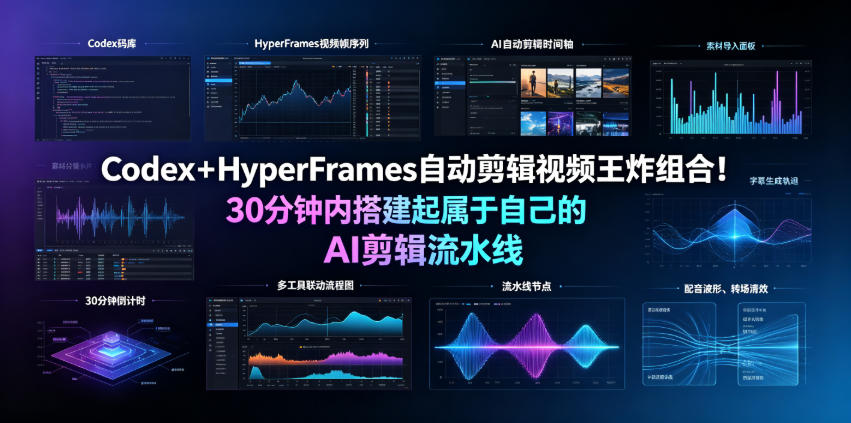 Codex+HyperFrames自动剪辑视频王炸组合!30分钟内搭建起属于自己的AI剪辑流水线(完整版实操教程手册)-小白项目网
