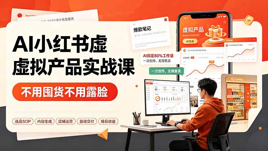(19314期)AI小红书虚拟产品实战课-更新:不用囤货不用露脸,AI搞定80%工作量,一次创作无限售卖睡后收益-小白项目网