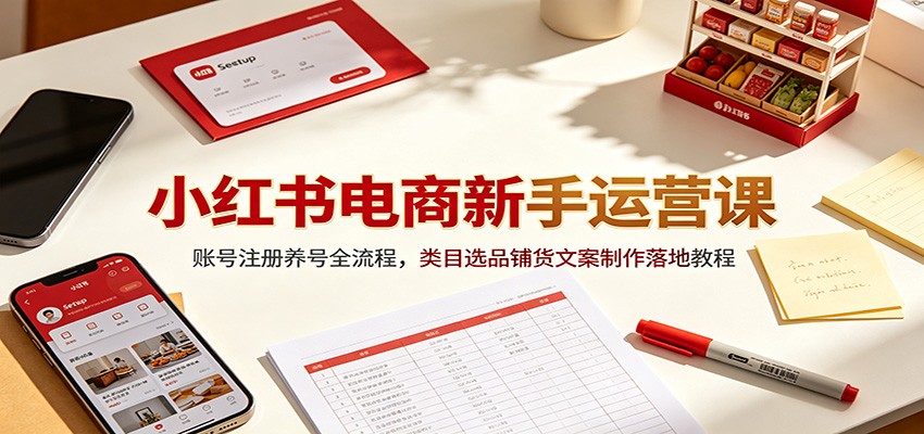 小红书电商新手运营课:账号注册养号全流程,类目选品铺货文案制作落地教程-小白项目网