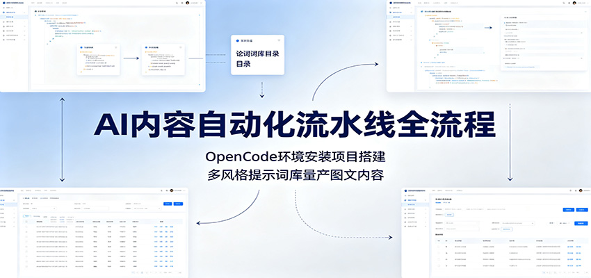 AI内容自动化流水线全流程:OpenCode环境安装项目搭建,多风格提示词库量产图文内容-小白项目网