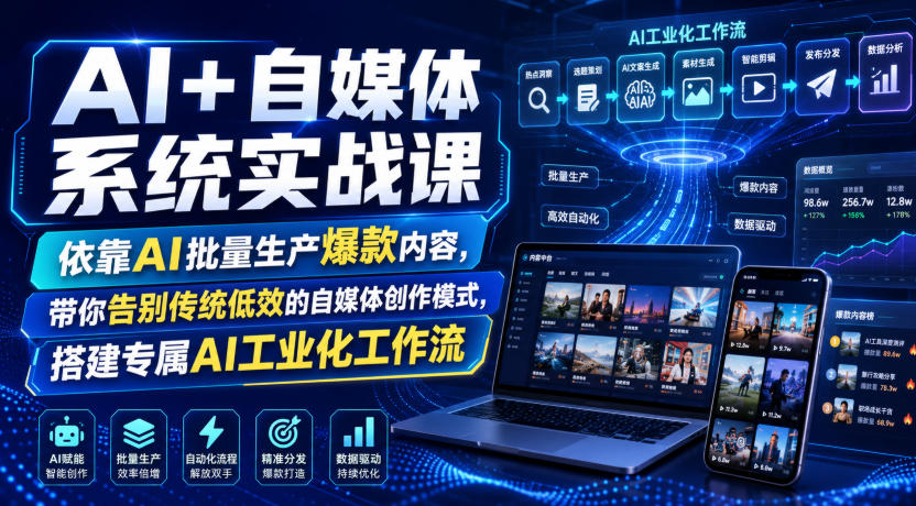 AI+自媒体系统实战课，依靠AI批量生产爆款内容，带你告别传统低效的自媒体创作模式，搭建专属AI工业化工作流-小白项目网