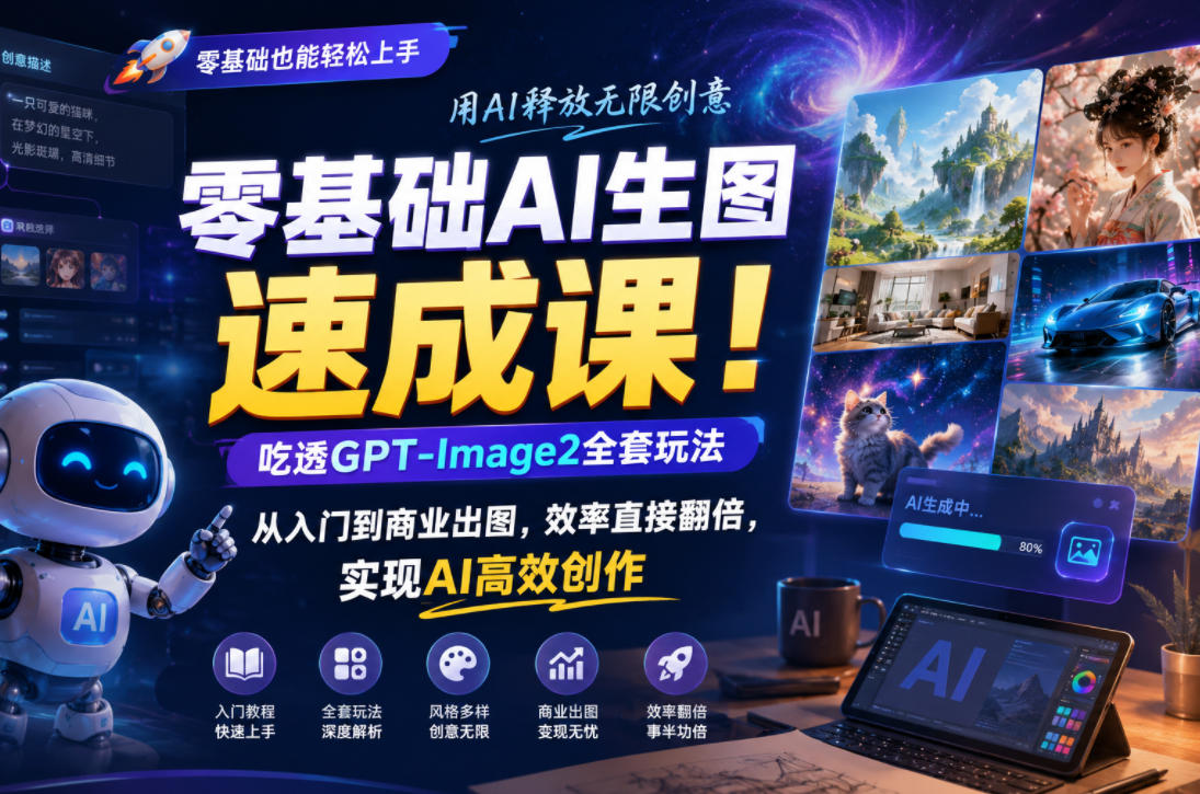 零基础AI生图速成课!吃透GPT-Image2全套玩法,从入门到商业出图,效率直接翻倍,实现AI高效创作-小白项目网