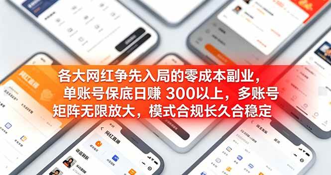 （19092期）各大网红争先入局的零成本副业，单账号保底日赚 300 以上，多号矩阵可放大，模式合规长久稳定！-小白项目网