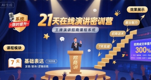 21天在线演讲密训营，王牌演讲招商课程系统-小白项目网