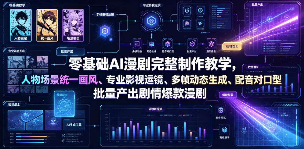 零基础AI漫剧完整制作教学,人物场景统一画风、专业影视运镜、多帧动态生成、配音对口型,批量产出剧情爆款漫剧-小白项目网