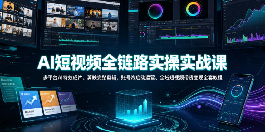 AI短视频全链路实操实战课|多平台AI特效成片、剪映完整剪辑、账号冷启动运营、全域短视频带货变现全套教程-小白项目网