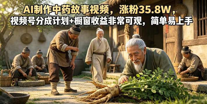 AI制作中药故事视频，涨粉35.8W，视频号分成计划+橱窗收益非常可观，简单易上手-小白项目网