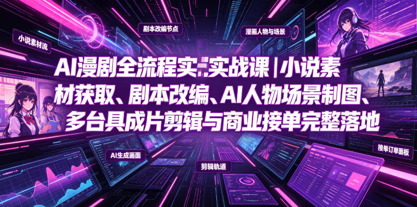 AI漫剧全流程实战课｜小说素材获取、剧本改编、AI人物场景制图、多工具成片剪辑、平台付费变现与商业接单完整落地-小白项目网