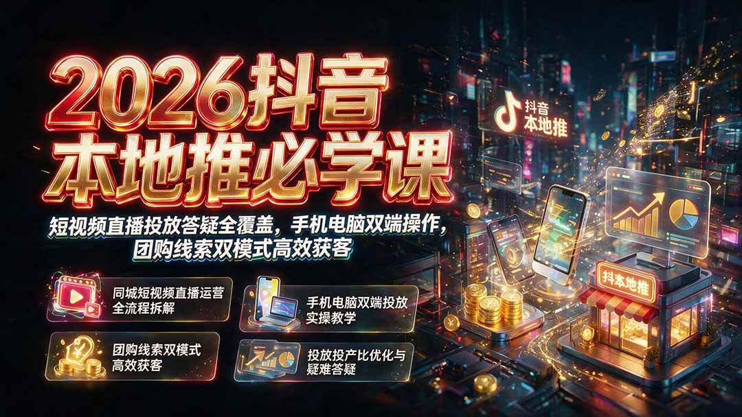 （19618期）2026抖音本地推必学课｜短视频直播投放答疑全覆盖，手机电脑双端操作，团购线索双模式高效获客-小白项目网