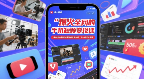 爆火全网的手机短视频变现课，0基础教你拍摄剪辑涨粉运营变现，用一部手机挣钱 - 小白项目网-小白项目网