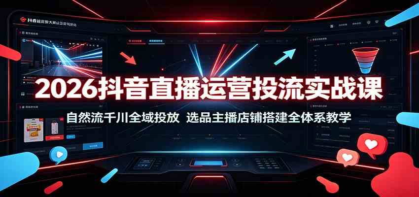2026抖音直播运营投流实战课:自然流千川全域投放,选品主播店铺搭建全体系教学-小白项目网