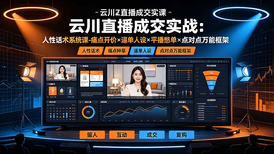 云川直播成交实战:人性话术系统课-痛点种草×塑品开价×逼单人设×平播憋单×点对点万能框架-小白项目网