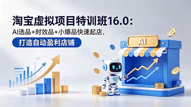 （18666期）淘宝虚拟项目特训班16.0：AI选品+时效品+小爆品快速起店，打造自动盈利店铺-小白项目网