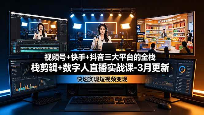 （19146期）视频号+快手+抖音三大平台的全栈剪辑+数字人直播实战课-3月更新：快速实现短视频变现-小白项目网